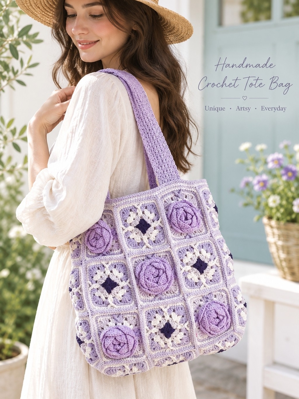 Handmade Crochet Tote Bag, Boho Shoulder Bag, hippie Slouchy purse